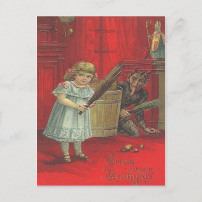 Krampus Playing With Girl Postcard (Front)