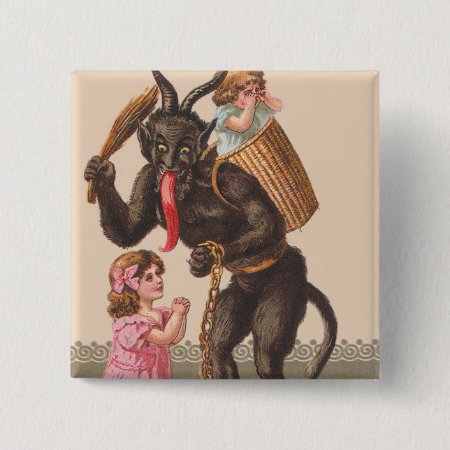 Krampus Punishing Children Switch Chain 15 Cm Square Badge (Front)