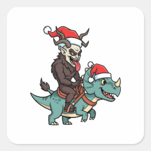 Krampus Riding A Dinosaur Santa Christmas Evil Square Sticker