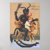 Krampus Riding Hobbyhorse With Boy