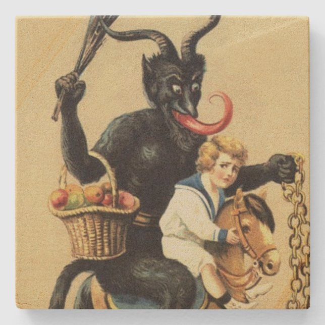 Krampus Rocking Horse Demon Holiday Christmas Xmas Stone Coaster (Front)