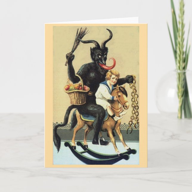 Krampus Rocking Horse Holiday Xmas Greeting Card (Front)