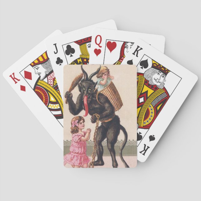Krampus Scaring Girls Vintage Holiday Christmas Playing Cards (Back)
