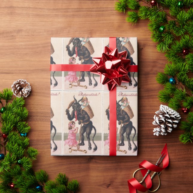 Krampus Scaring Girls Vintage Holiday Christmas Wrapping Paper (Holiday Gift)