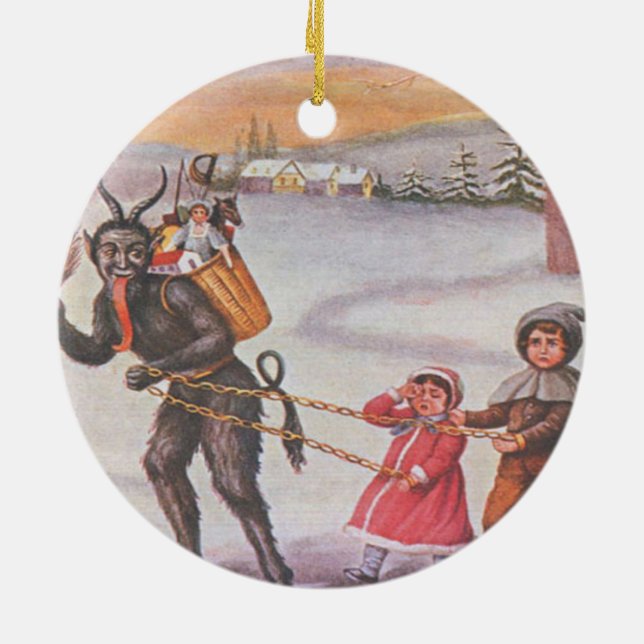Krampus Stealing Toys & Children Ceramic Tree Decoration (Back)