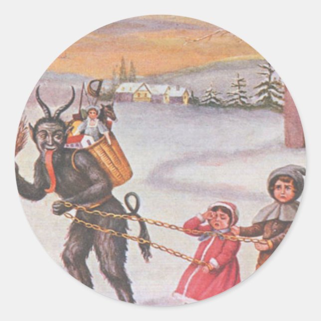 Krampus Stealing Toys & Children Classic Round Sticker (Front)