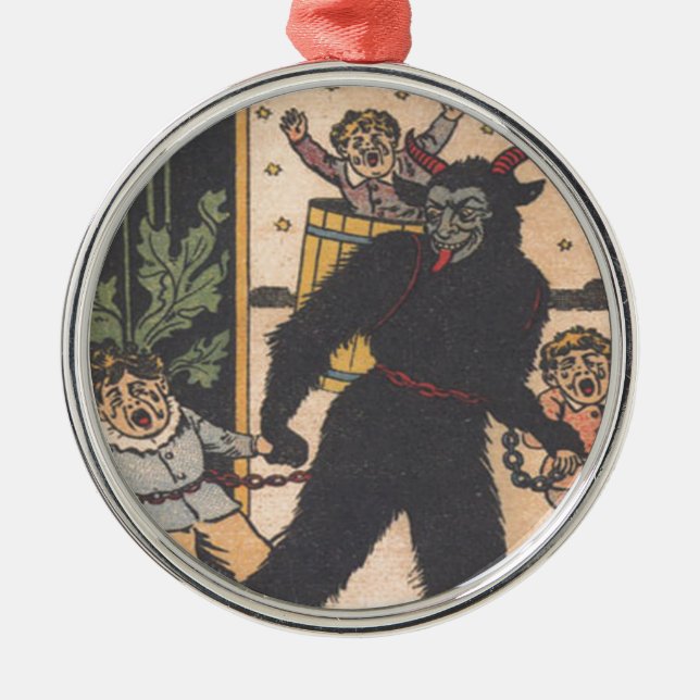 Krampus Taking Away Bad Children Metal Tree Decoration (Front)