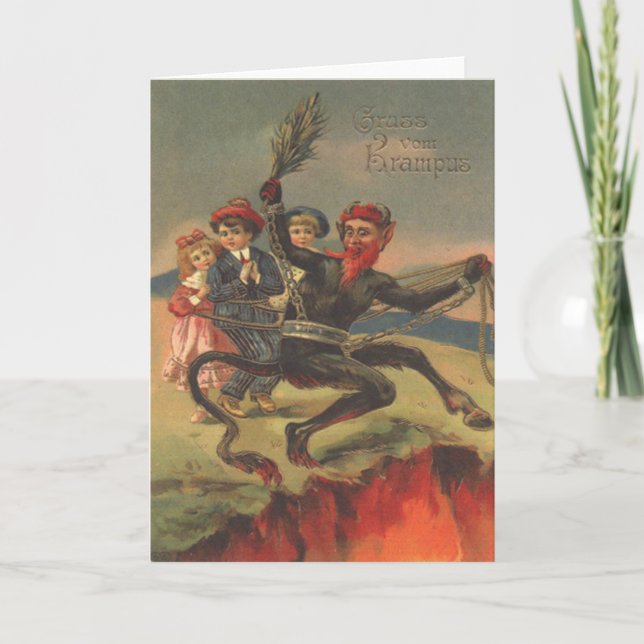 Krampus Taking Bad Children To Hell Holiday Card (Front)
