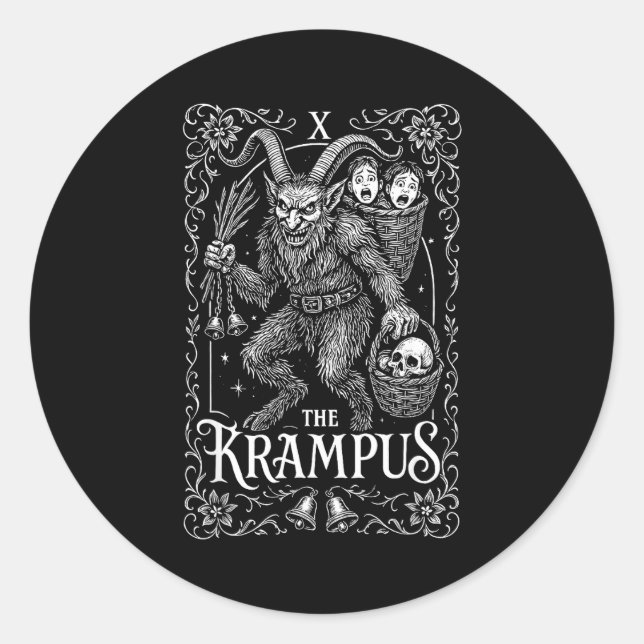 Krampus Tarot Card Design Christmas Season Evil Pa Classic Round Sticker (Front)