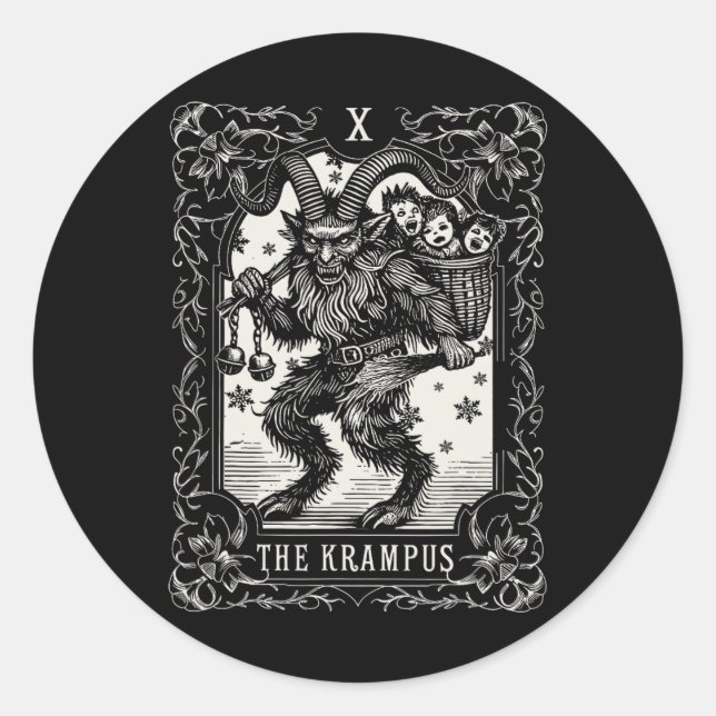 Krampus Tarot Card Design Christmas Season Evil Pa Classic Round Sticker (Front)