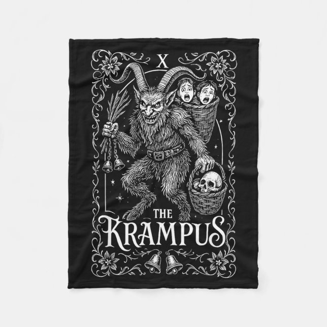 Krampus Tarot Card Design Christmas Season Evil Pa Fleece Blanket (Front)