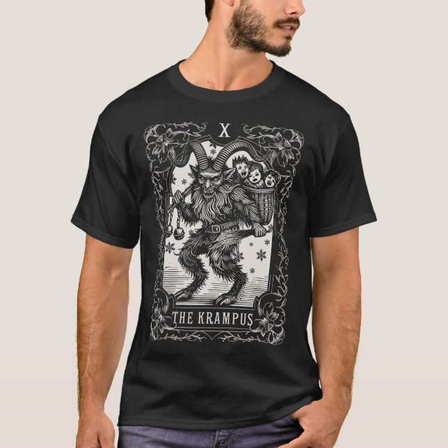 Krampus Tarot Card Design Christmas Season Evil Pa T-Shirt (Front)