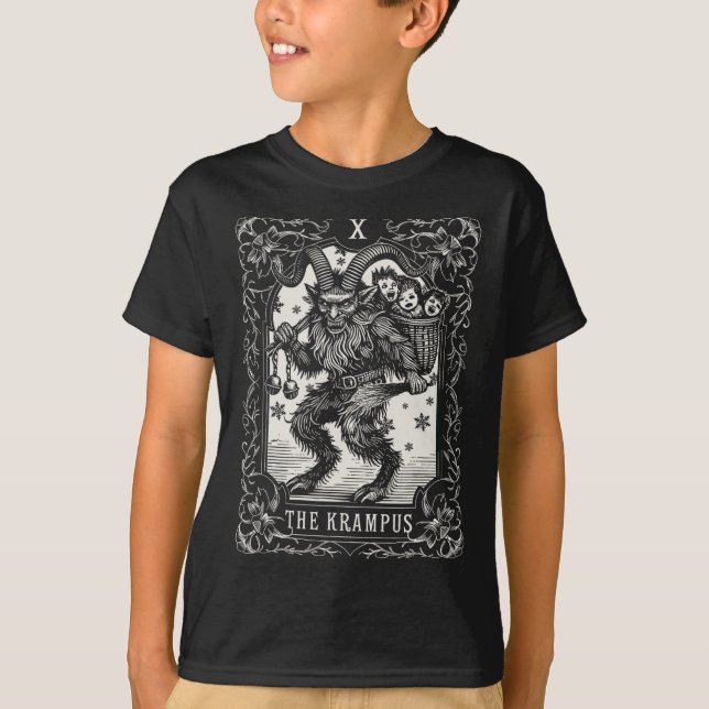 Krampus Tarot Card Design Christmas Season Evil Pa T-Shirt (Front)