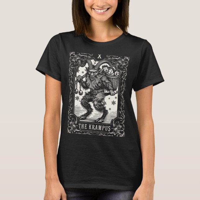 Krampus Tarot Card Design Christmas Season Evil Pa T-Shirt (Front)