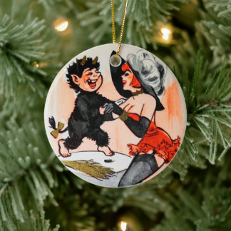 Krampus & Temptress Vintage Couple First Christmas Ceramic Tree Decoration
