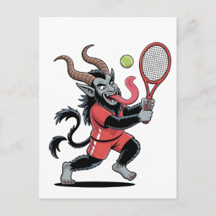 Krampus Tennis Christmas Court Demon Tennis Announcement Postcard