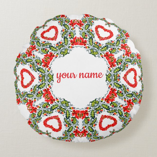 Kranz aus Blumen und Herzen Round Cushion (Front)