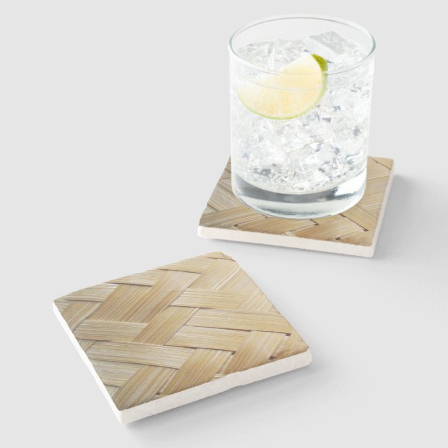 Kratip Thai Lao Isan Bamboo Rice Basket Stone Coaster (Side)