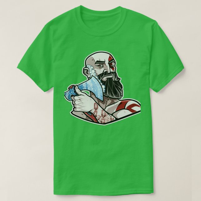 Kratos shaving with his Axe T-Shirt (Design Front)