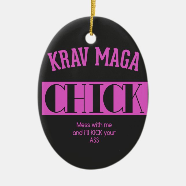 Krav Maga Chick - Mess with me Ceramic Tree Decoration (Front)
