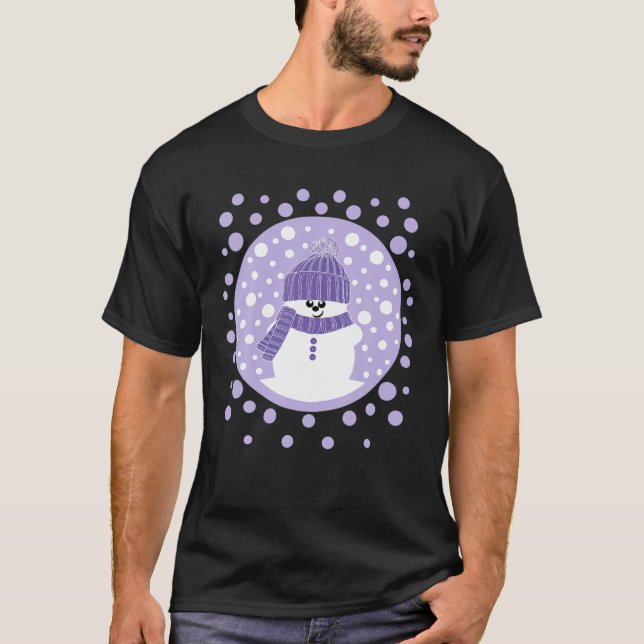 Krimbles Fun Dotty Snowman With Lilac Woolly Hat A T-Shirt (Front)
