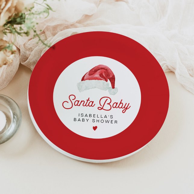 KRIS Cute and Modern Santa Baby Shower Dinner Paper Plate (Creator Uploaded)