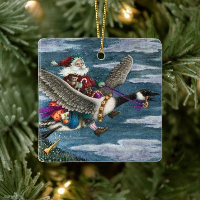KRIS KRINGLE AND TOYS ON CANADIAN GOOSE CHRISTMAS CERAMIC ORNAMENT (Tree)