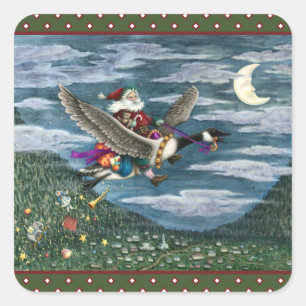 KRIS KRINGLE AND TOYS ON CANADIAN GOOSE CHRISTMAS SQUARE STICKER