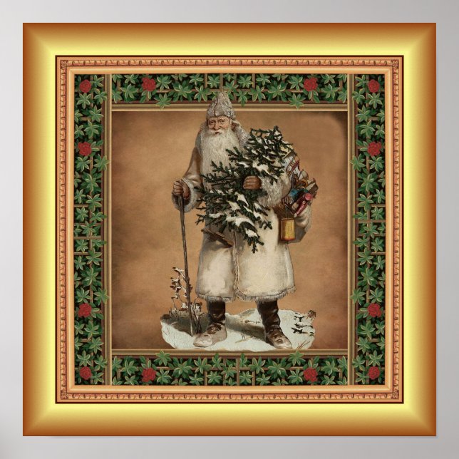  Kris Kringle ~ Christmas Tree ~ Gold Background ~ Poster (Front)