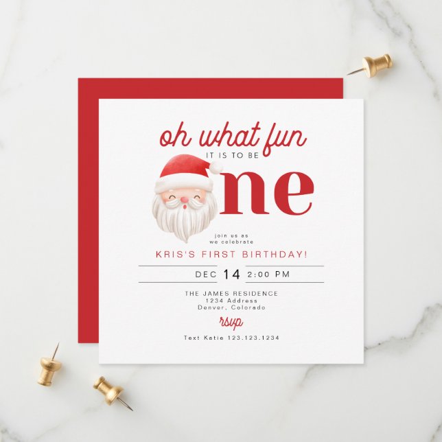 KRIS Oh What Fun To Be One 1st Birthday Invitation (Front/Back In Situ)