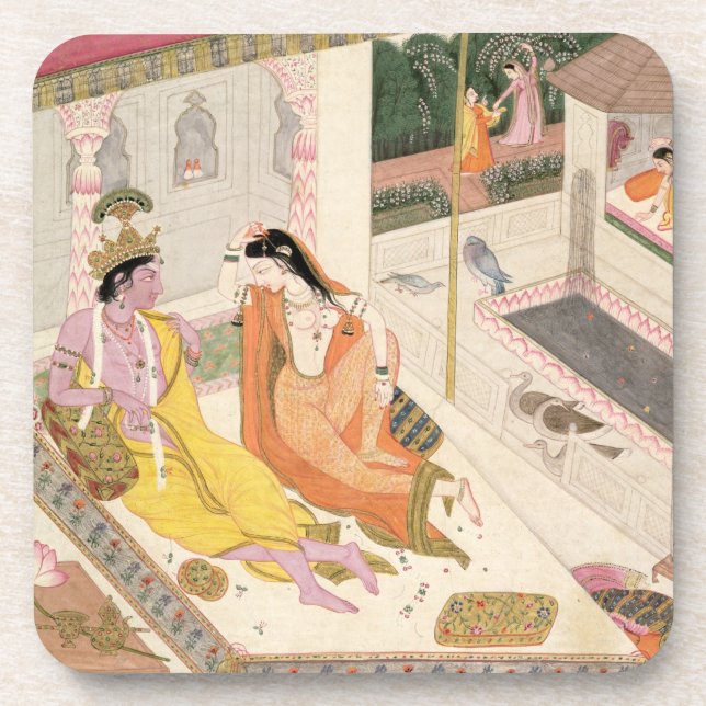Krishna and Radha on a bed in a Mogul palace, Punj Coaster (Front)
