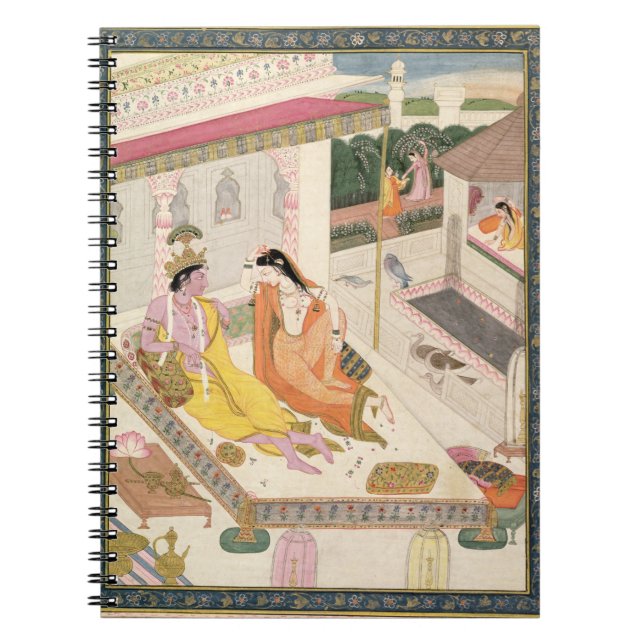 Krishna and Radha on a bed in a Mogul palace, Punj Spiral Notebook (Front)