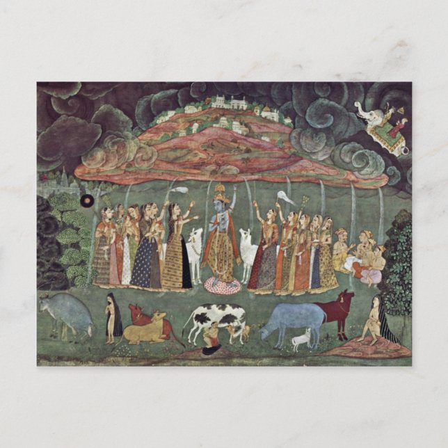 Krishna And The Mountain Govardhan By Shahadin Postcard (Front)