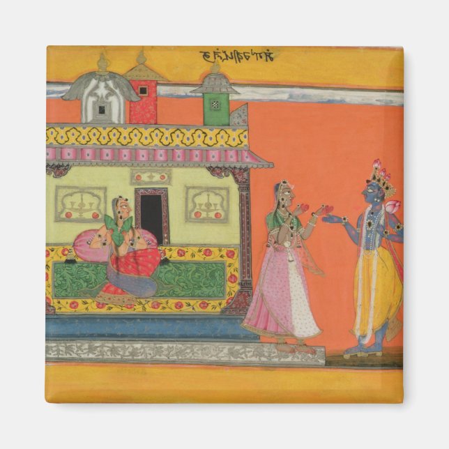 Krishna arriving at Radha's house, illustration fr Magnet (Front)