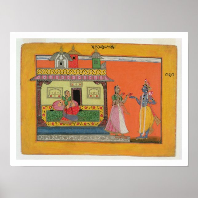 Krishna arriving at Radha's house, illustration fr Poster (Front)