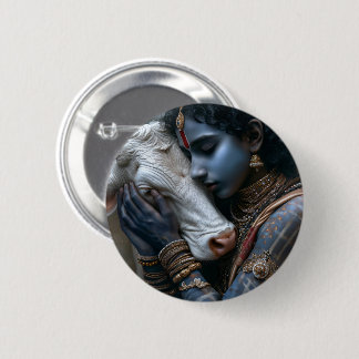 Krishna & cow love 6 cm round badge