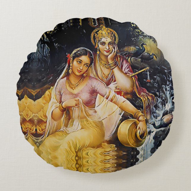 KRISHNA - hindu deity - Round Cushion (Front)