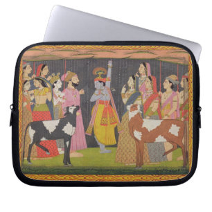 Krishna lifting Mount Govardhana, from the 'Bhagav Laptop Sleeve