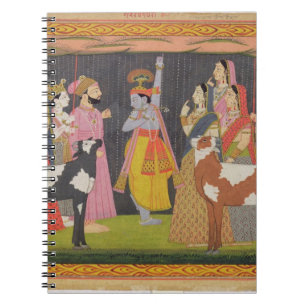 Krishna lifting Mount Govardhana, from the 'Bhagav Spiral Notebook