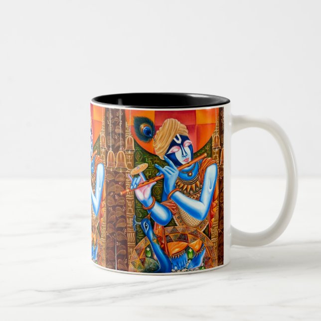 KRISHNA THE FLUTE PLAYER INDIAN ABSTRACT Two-Tone COFFEE MUG (Right)
