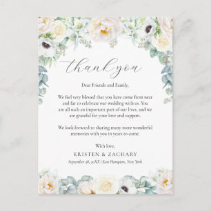 Kristen White Floral Wedding Reception Thank You Postcard