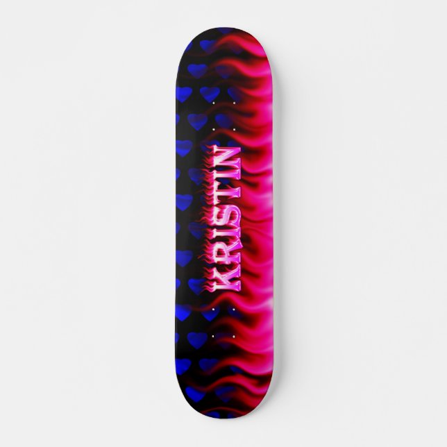 Kristin skateboard pink fire and flames design. (Front)