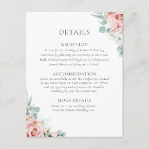 Kristina Pastel Pink Floral Boho Wedding Details Enclosure Card