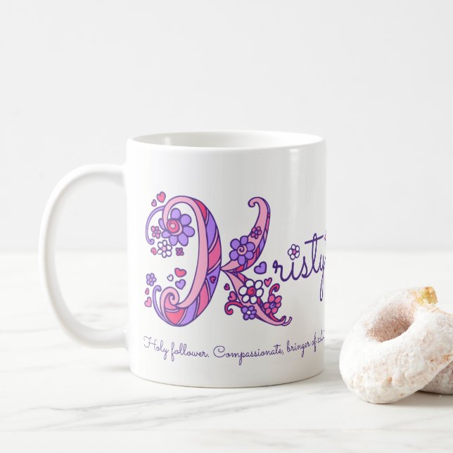 Kristy name meaning decorative K monogram mug (With Donut)