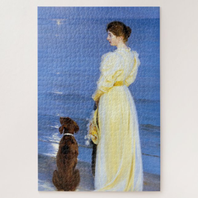 Kroyer - The Artist's Wife and Dog by the Shore Jigsaw Puzzle (Vertical)