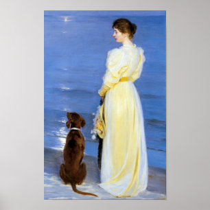 Kroyer - The Artist's Wife and Dog by the Shore Poster