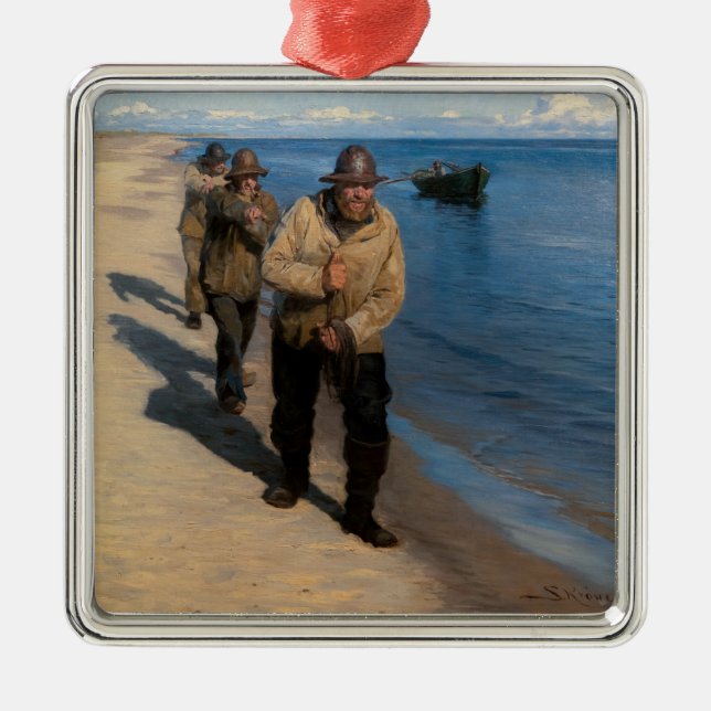Kroyer - Three Fishermen Pulling a Boat Metal Tree Decoration (Front)