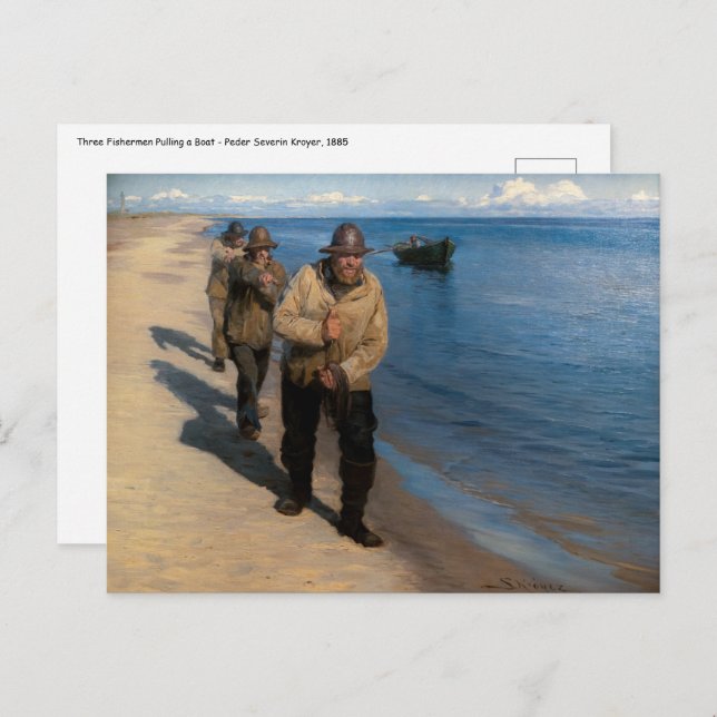 Kroyer - Three Fishermen Pulling a Boat Postcard (Front/Back)
