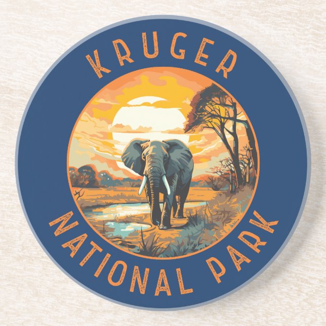Kruger National Park South Africa Elephant Retro Coaster (Front)