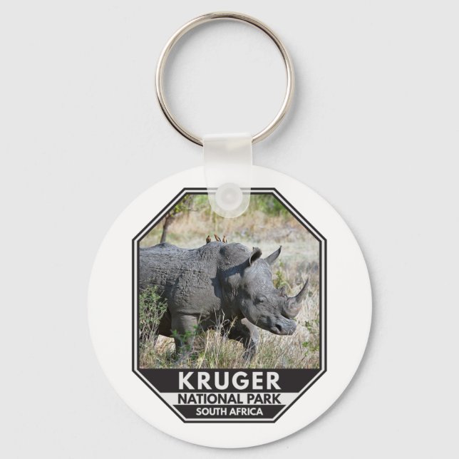 Kruger National Park South Africa Rhino Watercolor Key Ring (Front)